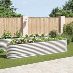 Strat înălțat grădină, argintiu 400x80x81 cm, oțel galvanizat GartenMobel Dekor