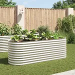 Strat înălțat grădină argintiu 240x80x81 cm oțel galvanizat   GartenMobel Dekor