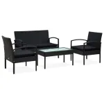 Set mobilier de grădină cu perne, 4 piese, negru, poliratan GartenMobel Dekor