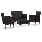 Set mobilier de grădină cu perne, 4 piese, negru, poliratan GartenMobel Dekor