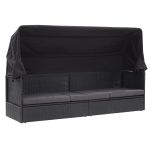 Pat canapea de exterior cu copertină, negru, poliratan GartenMobel Dekor