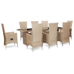 Set mobilier de exterior cu perne, 9 piese, bej, poliratan GartenMobel Dekor