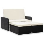 Set mobilier de grădină cu perne, 2 piese, negru, poliratan GartenMobel Dekor