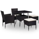 Set mobilier de exterior, 5 piese, negru, poliratan și sticlă GartenMobel Dekor
