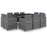 Set mobilier de exterior cu perne, 11 piese, gri, poliratan GartenMobel Dekor