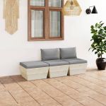 Set mobilier grădină din paleți cu perne, 3 piese, lemn molid GartenMobel Dekor