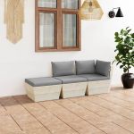 Set mobilier grădină din paleți cu perne, 3 piese, lemn molid GartenMobel Dekor
