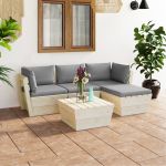 Set mobilier grădină din paleți cu perne, 5 piese, lemn molid GartenMobel Dekor