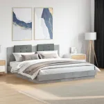 Cadru de pat cu tăblie și lumini LED, gri beton, 180x200 cm GartenMobel Dekor