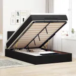 Pat otoman cu saltea și LED-uri, negru, 120x190cm, catifea GartenMobel Dekor