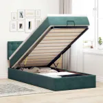 Cadru de pat otoman cu saltea verde închis 90x190cm catifea GartenMobel Dekor