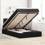 Pat otoman cu saltea și LED-uri, negru, 120x190cm, catifea GartenMobel Dekor