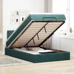 Pat otoman cu saltea și LED-uri, verde închis 120x190cm catifea GartenMobel Dekor