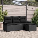 Set de canapele pentru grădină cu pernă 4 pcs Negru Rattan poli GartenMobel Dekor