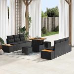Set de canapele pentru grădină cu pernă 9 pcs Negru Rattan poli GartenMobel Dekor
