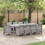 Set de masă pentru grădină 11 pcs Gri deschis Ratan Polt GartenMobel Dekor