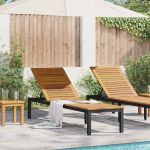 Șezlong 1-persoană Negru 200 x 55 x 35cm Lemn masiv de acacia GartenMobel Dekor
