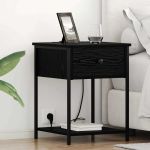 Dulap de noapte cu sertar 2 pcs Stejar negru 42 x 41 x 56 cm GartenMobel Dekor