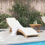 Șezlong cu pernă Alb crem 188 x 55 x 59 cm Lemn masiv de tec GartenMobel Dekor