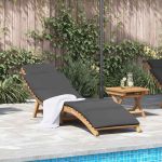 Șezlong cu pernă Gri închis 188 x 55 x 59 cm Lemn masiv de tec GartenMobel Dekor