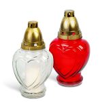 Lumânare din sticlă în formă de inimă cu capac din plastic – roșu-alb – 21,7 cm - 2 modele Best CarHome