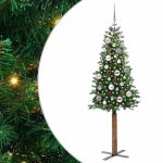Brad de Crăciun subțire Verde 150 cm PVC și lemn de PIN masiv GartenMobel Dekor