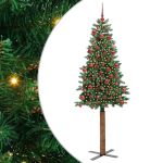 Brad de Crăciun subțire Verde 180 cm PVC și lemn de PIN masiv GartenMobel Dekor