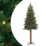 Brad de Crăciun subțire Verde 210 cm PVC și lemn de PIN masiv GartenMobel Dekor