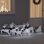 Renii LED 7 pcs Argintiu țesătură GartenMobel Dekor