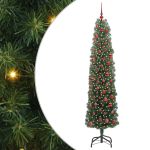 Brad de Crăciun subțire cu suport Verde 180 cm Plastic și metal GartenMobel Dekor