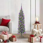 Copac Artificial Slăb de Crăciun cu 150 LED Verde și alb 120 cm GartenMobel Dekor