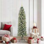 Copac Artificial Slăb de Crăciun cu 300 LED Verde și alb 180 cm GartenMobel Dekor