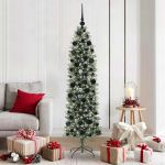 Copac Artificial Slăb de Crăciun cu 300 LED Verde și alb 180 cm GartenMobel Dekor