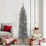 Copac Artificial Slăb de Crăciun cu 300 LED Verde și alb 180 cm GartenMobel Dekor