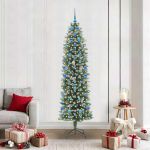 Copac Artificial Slăb de Crăciun cu 300 LED Verde și alb 210 cm GartenMobel Dekor