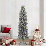 Copac Artificial Slăb de Crăciun cu 300 LED Verde și alb 210 cm GartenMobel Dekor