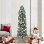 Copac Artificial Slăb de Crăciun cu 300 LED Verde și alb 210 cm GartenMobel Dekor