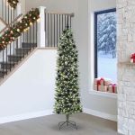 Copac Artificial Slăb de Crăciun cu 300 LED Verde și alb 240 cm GartenMobel Dekor