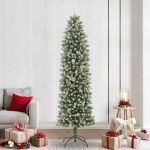 Copac Artificial Slăb de Crăciun cu 300 LED Verde și alb 240 cm GartenMobel Dekor