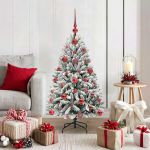 Brad de Crăciun artificial Verde și alb 120 cm PVC și Metal GartenMobel Dekor