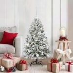 Brad de Crăciun artificial Verde și alb 120 cm PVC și Metal GartenMobel Dekor