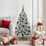 Brad de Crăciun artificial Verde și alb 120 cm PVC și Metal GartenMobel Dekor