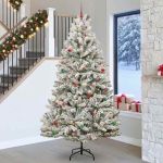 Brad de Crăciun artificial Verde și alb 270 cm PVC și Metal GartenMobel Dekor