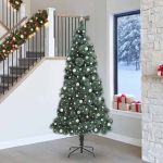 Brad artificial pre-luminat cu set de bile Verde 240 cm PET GartenMobel Dekor