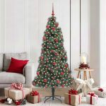 Brad artificial pre-luminat cu set de globuri Verde 180 cm PET GartenMobel Dekor