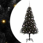 Brad de Crăciun cu 150 LED cu suport Negru 150 cm PVC GartenMobel Dekor