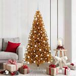 Brad de Crăciun cu 300 LED cu suport Auriu 180 cm PET GartenMobel Dekor