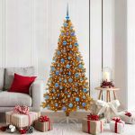 Brad de Crăciun cu 300 LED cu suport Auriu 180 cm PET GartenMobel Dekor