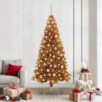 Brad de Crăciun cu 300 LED cu suport Auriu 210 cm PET GartenMobel Dekor