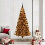 Brad de Crăciun cu 300 LED cu suport Auriu 210 cm PET GartenMobel Dekor